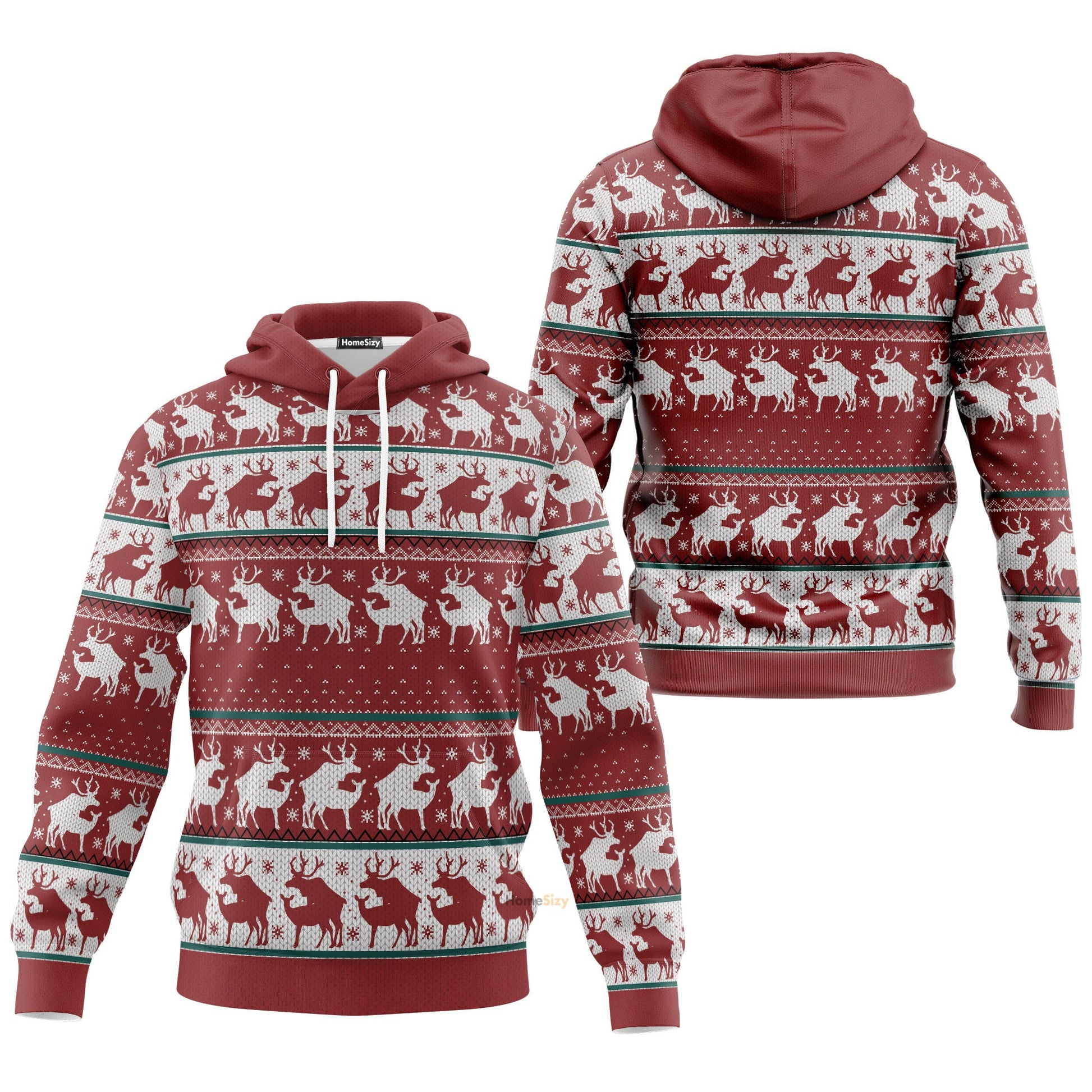 Red Reindeer Christmas Ugly Custom Hoodie QT308900