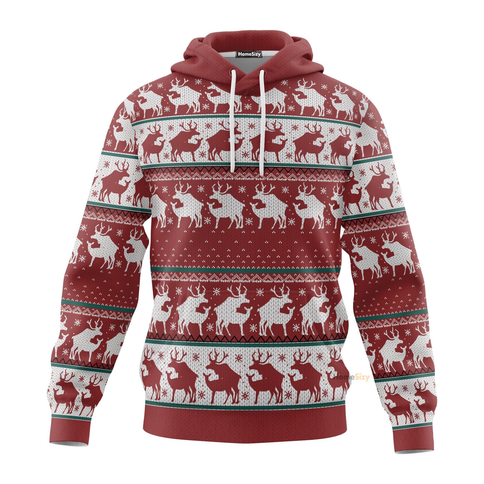 Red Reindeer Christmas Ugly Custom Hoodie QT308900
