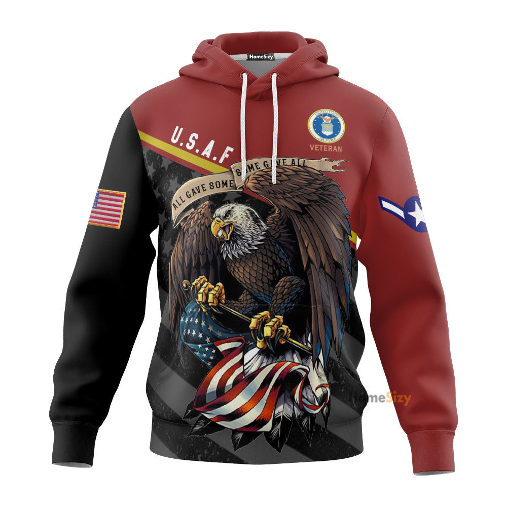 United States Air Force Veteran Red Custom Rank Hoodie QT211131Hf