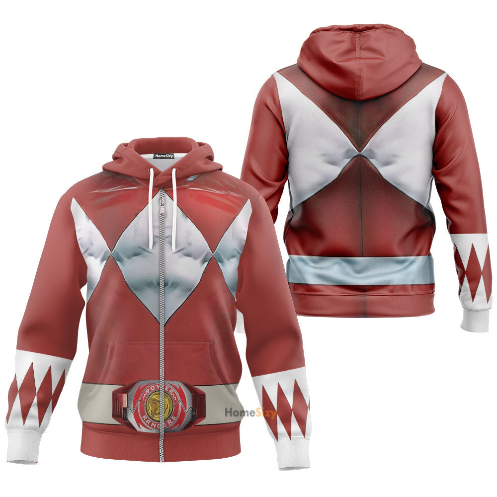 Red Mighty Morphin Power Rangers V6 - Cosplay Costume Hoodie QT210785