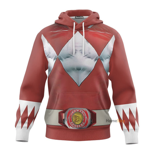 Red Mighty Morphin Power Rangers V6 - Cosplay Costume Hoodie QT210785