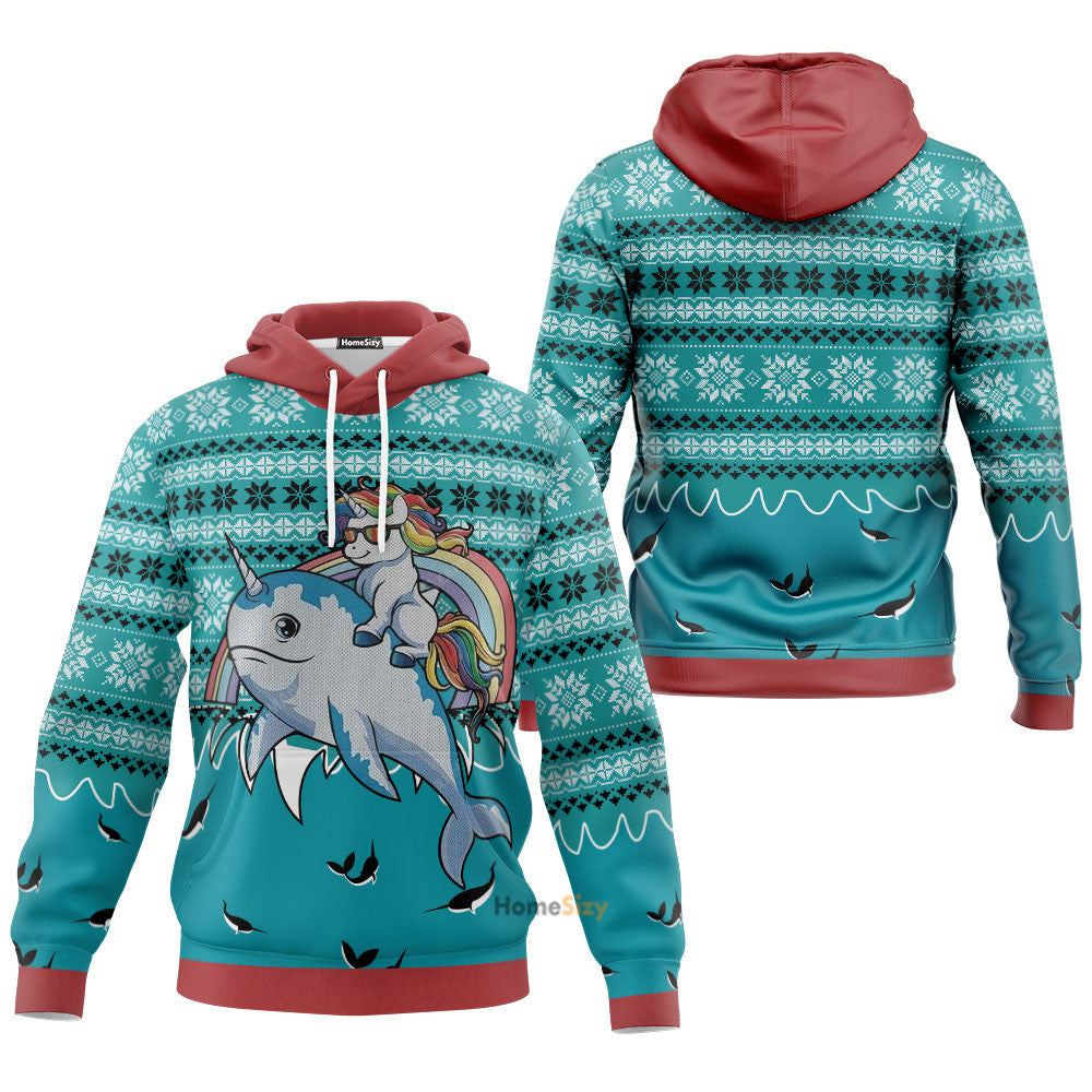 Ugly Unicorn Riding Narwhal Christmas Hoodie Tshirt QT210392Tf