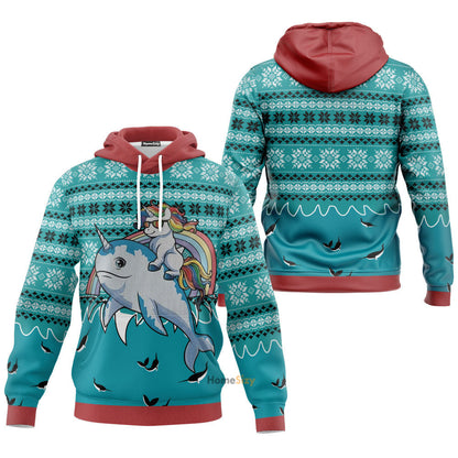 Ugly Unicorn Riding Narwhal Christmas Hoodie Tshirt QT210392Tf