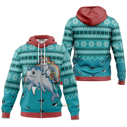 Ugly Unicorn Riding Narwhal Christmas Hoodie Tshirt QT210392Tf