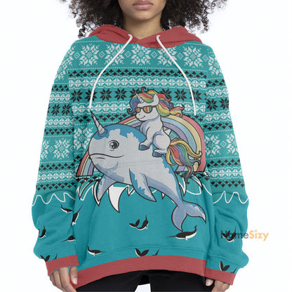 Ugly Unicorn Riding Narwhal Christmas Hoodie Tshirt QT210392Tf