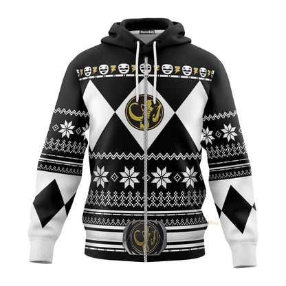 Black Mighty Morphin Power Rangers V1 - Cosplay Costume Hoodie QT211316