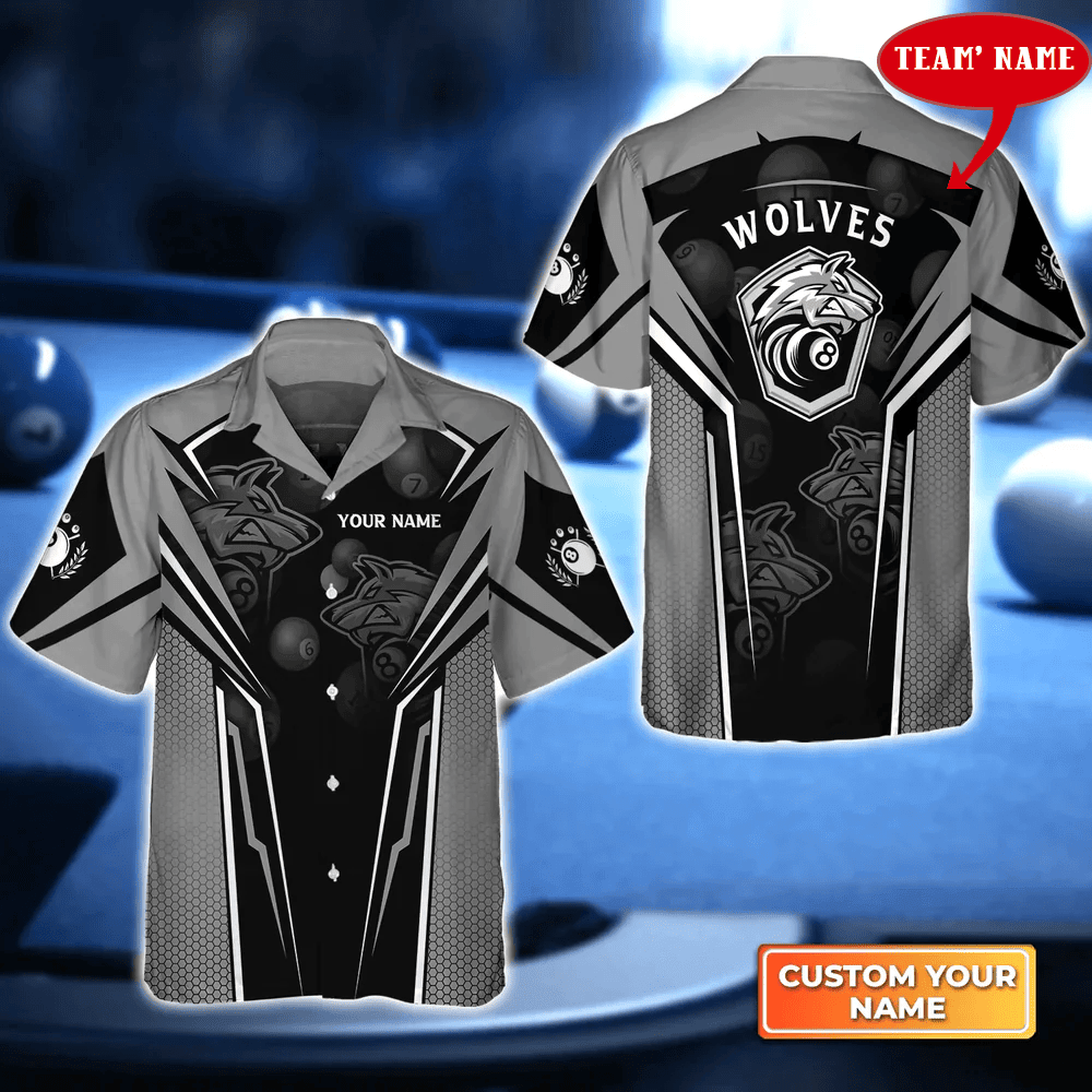 Wolf Team Pool Eight Ball Billiard 3D Hawaiian Shirt, billiard team uniform, Gift For Billiard Players V2