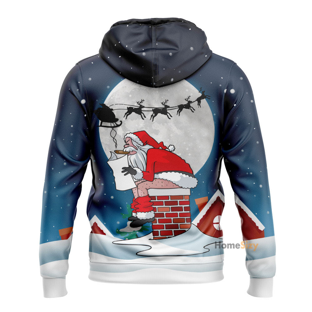 Santa Claus Sitting On Christmas Chimney Funny - Hoodie QT309806