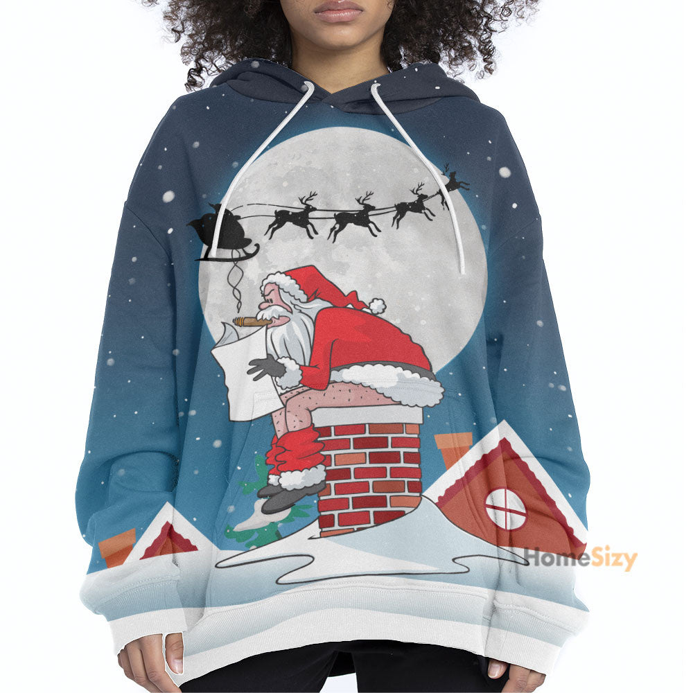 Santa Claus Sitting On Christmas Chimney Funny - Hoodie QT309806
