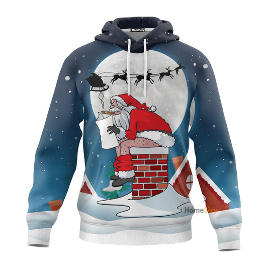 Santa Claus Sitting On Christmas Chimney Funny - Hoodie QT309806