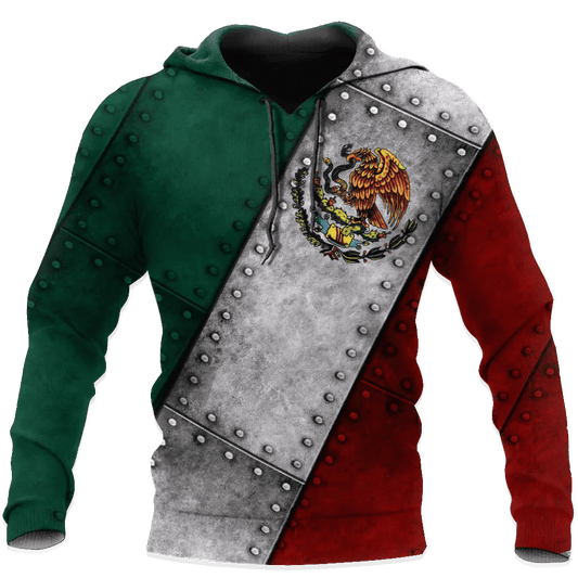 Mexico Hoodie Coat Of Arms Of Mexico Metal Panels Hoodie Red Green Unisex - Cozy Hoodie For Cold Weather