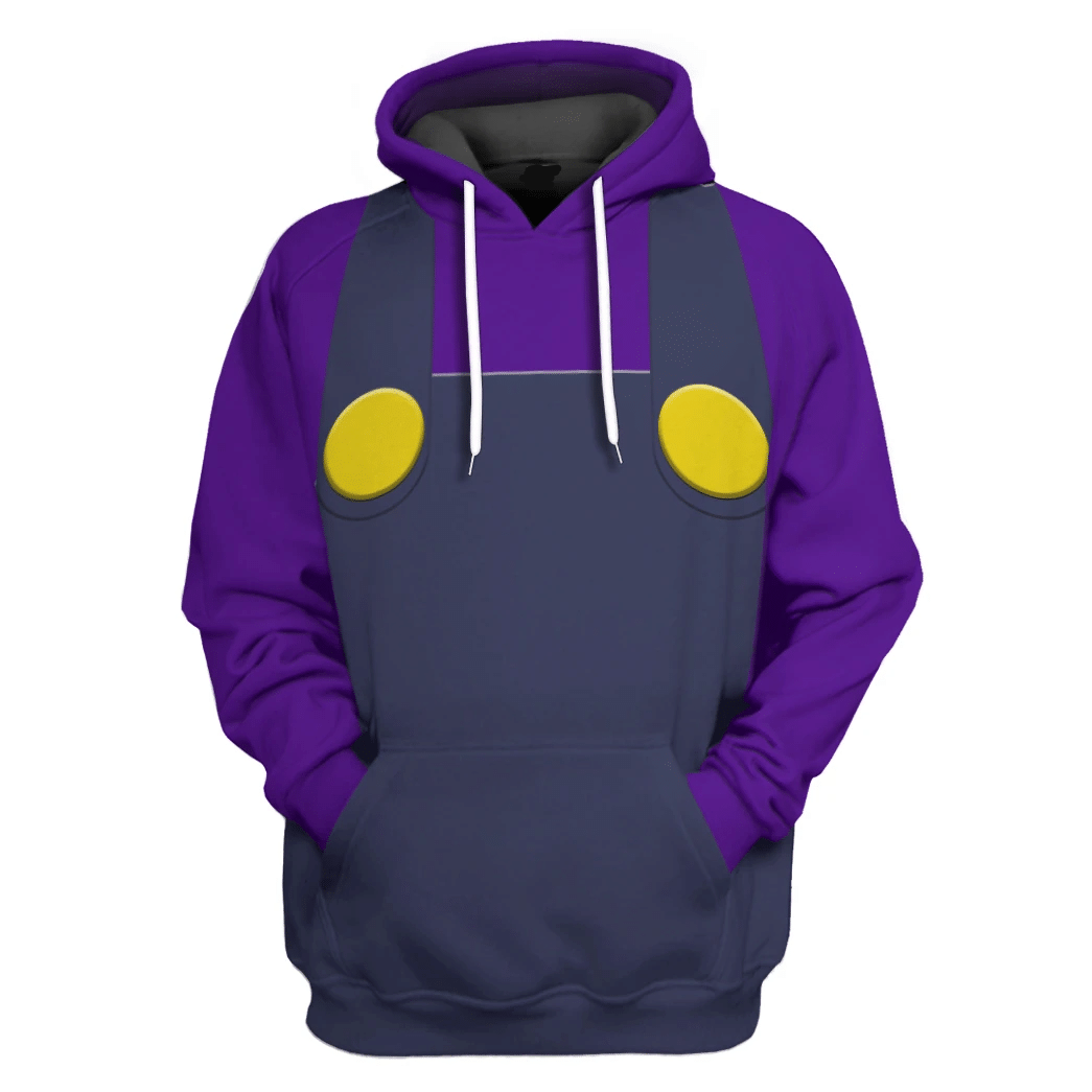 Super Mario Costume Hoodie Game Character Waluigi Costume T-Shirt Purple Unisex Adults - Trendy Gift For Men & Women