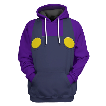 Super Mario Costume Hoodie Game Character Waluigi Costume T-Shirt Purple Unisex Adults - Trendy Gift For Men & Women
