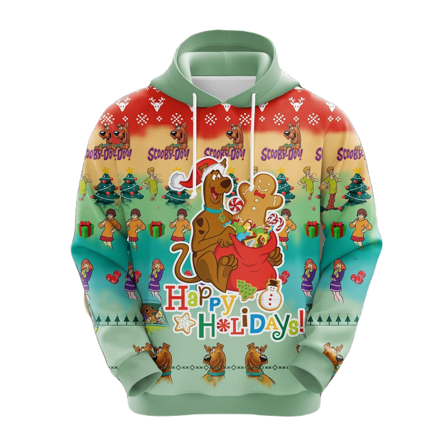 Scooby Doo Hoodie Scooby Doo Happy Holiday Christmas Pattern Hoodie Colorful Unisex - Cozy Hoodie For Cold Weather