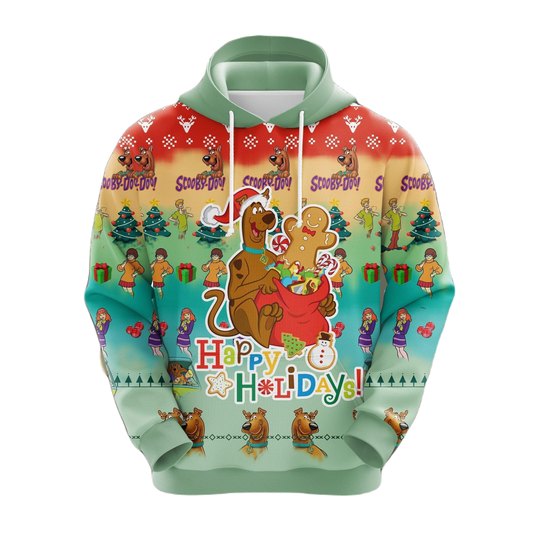 Scooby Doo Hoodie Scooby Doo Happy Holiday Christmas Pattern Hoodie Colorful Unisex - Cozy Hoodie For Cold Weather
