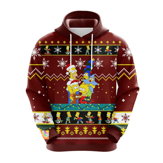 The Sympsons Hoodie The Simpson Characters Christmas Pattern Hoodie Red Unisex - Cozy Hoodie For Cold Weather