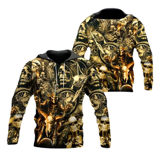 Motorcycle Hoodie Motorcycle Skull Rider Graphic Hoodie Black Yellow Unisex - Cozy Hoodie For Cold Weather