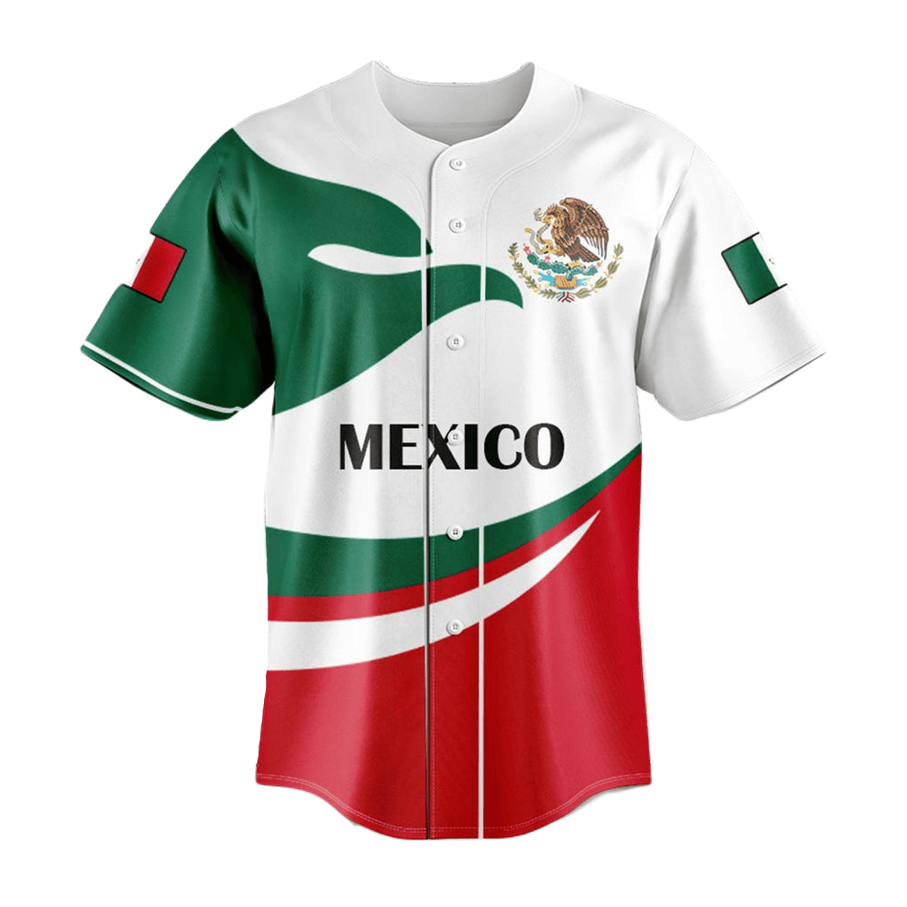 Mexican Baseball Jersey Coat of Arms of Mexico Jersey Shirt Red White Green Unisex Adult New Release