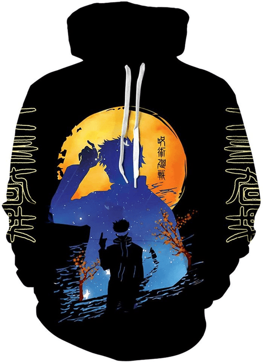 Jujutsu Kaisen Hoodie Gojo Satoru Silhouette Under The Moon Hoodie Black Unisex - Cozy Hoodie For Cold Weather