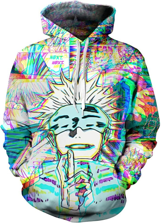 Jujutsu Kaisen Hoodie Gojo Satoru Sorcerer Manga Pattern Illusion Style Hoodie Blue Unisex - Cozy Hoodie For Cold Weather