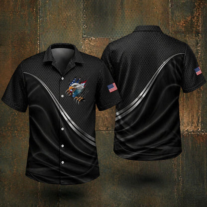 Black Eagle USA Flag Hawaii Shirt Patriotic American Casual Button Up