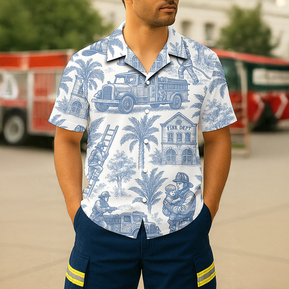 Firefighter Toile de Jouy Hawaiian Shirt - Gifts For Firefighters 04PGQN030725