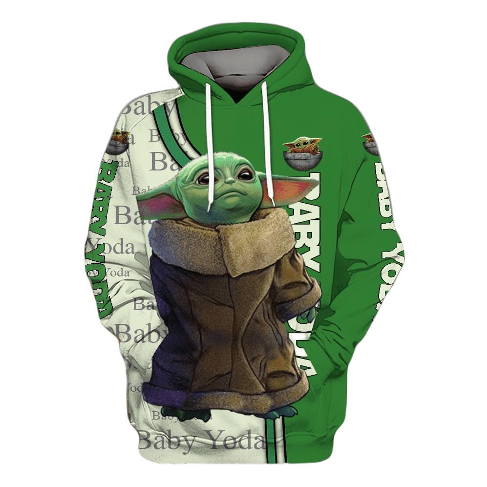 Starwars Hoodie Baby Yoda Graphic Pattern Hoodie White Green Unisex