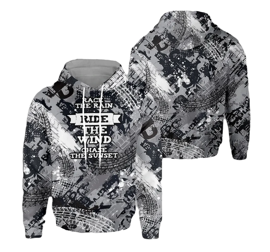 Motorcycle Hoodie Race The Rain Chase The Sunset Hoodie Gray Unisex - Cozy Hoodie For Cold Weather