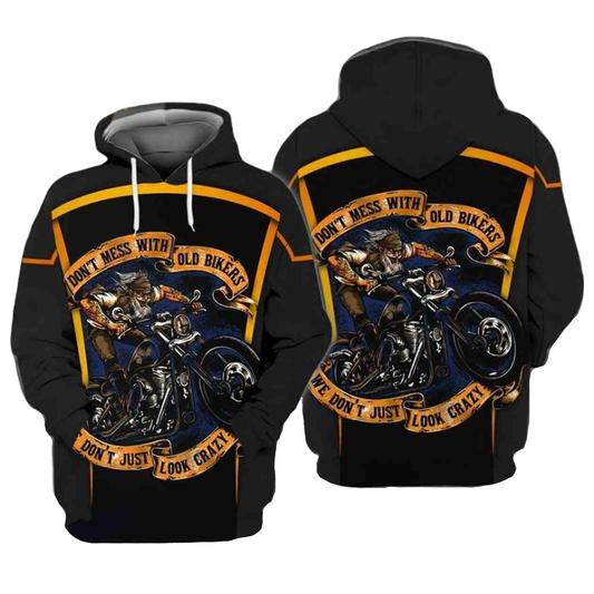 Motorcycle Hoodie Do Not Mess With Old Bikers Hoodie Black Unisex - Cozy Hoodie For Cold Weather