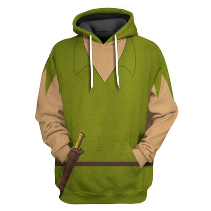 Disney Hoodie Peter Pan Costume T-Shirt Green Unisex Adults New Release - Trendy Gift For Men & Women