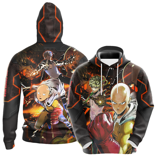 One Punch Man Hoodie Saitama And Genos Fight T-shirt Black Red Unisex