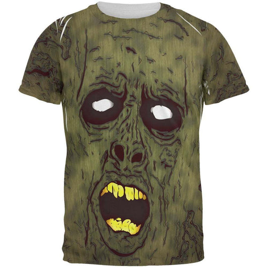 Zombie T-Shirt Halloween Dirty Ugly Zombie Face T-Shirt Green Unisex - Trendy Gift For Men & Women