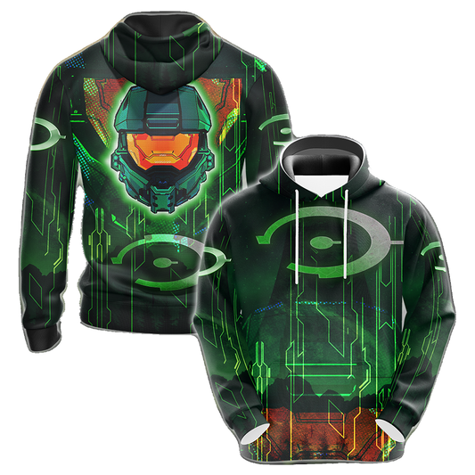 Halo Hoodie Halo Infinite Logo And Helmet T-Shirt Green Unisex - Trendy Gift For Men & Women