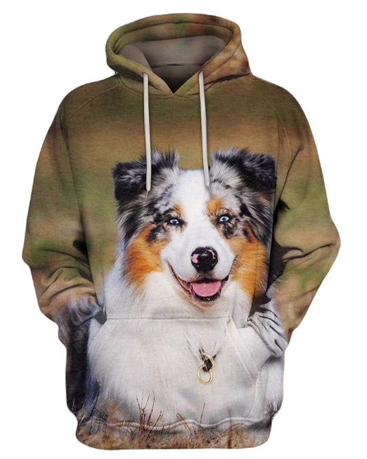 Dog Hoodie Australian Shepherd Dog Graphic Hoodie Brown White Unisex - Cozy Hoodie For Cold Weather