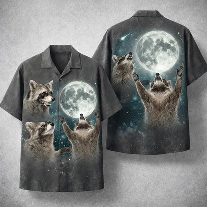 Raccoon Moon Hawaiian Shirt, Funny Night Animal Aloha Shirt, Galaxy Space Shirt