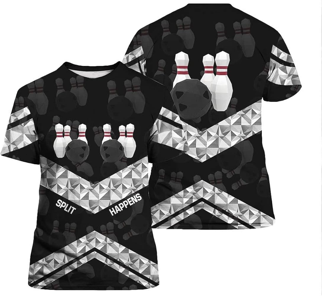 Bowling Hoodie Bowling Polygraphic Art Split Happens T-shirt Black Gray Unisex