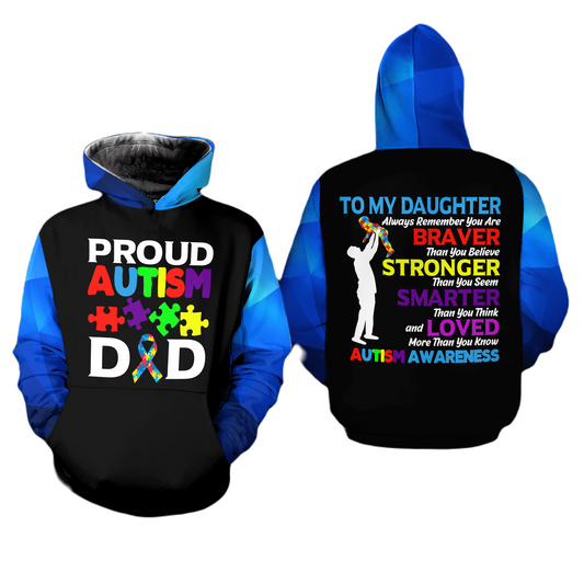 Autism Hoodie To My Daughter Proud Autism Dad Hoodie Black Blue Unisex - Cozy Hoodie For Cold Weather
