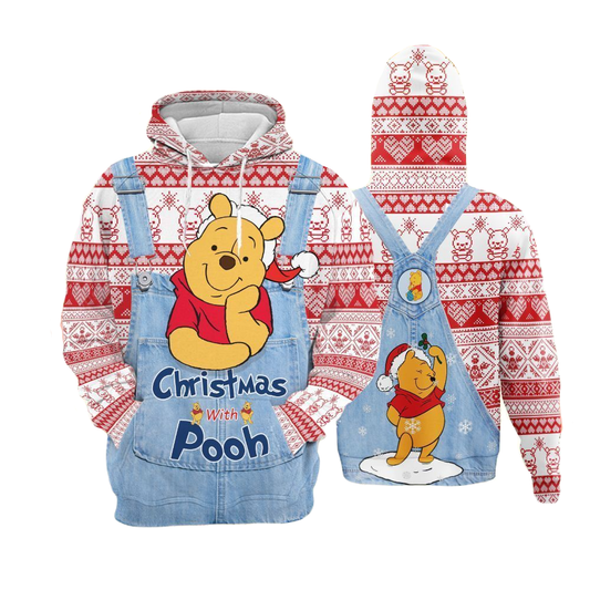 Disney Christmas Hoodie Winnie The Pooh Hoodie Christmas With Pooh Santa Pooh Hoodie - Cozy Hoodie For Cold Weather