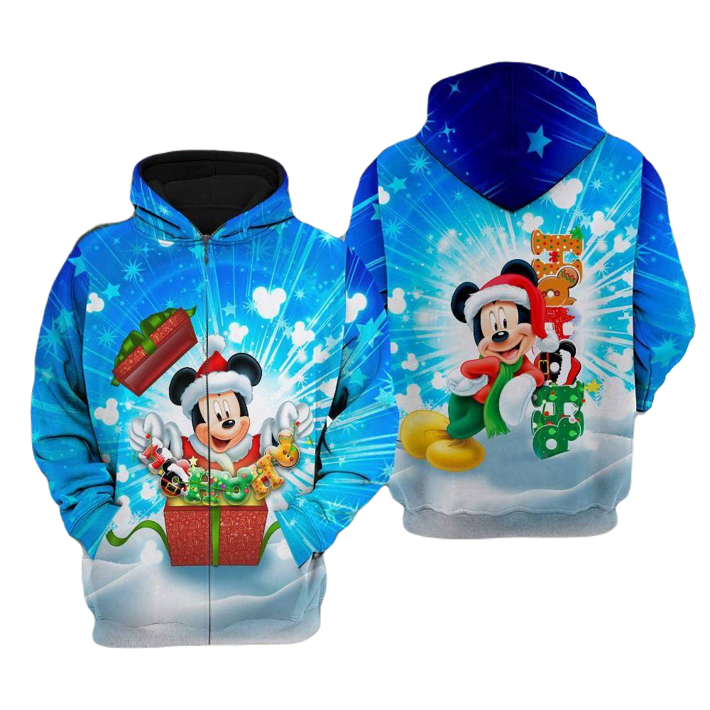 Disney MK Zip Hoodie MK Opens Gifts Hohoho Zip Hoodie Blue Unisex