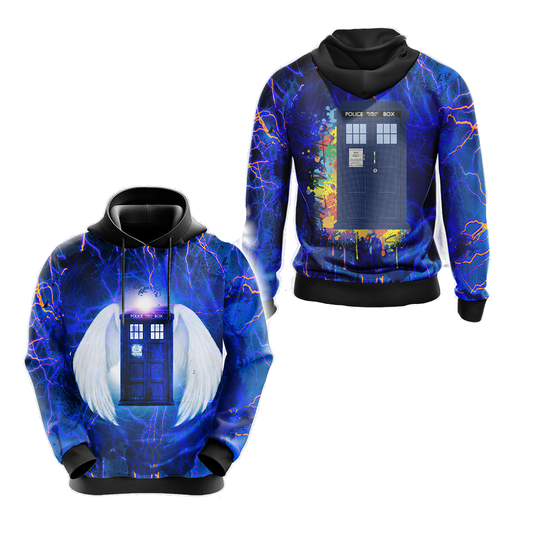 Doctor Who Hoodie Doctor Who Tardis With Wings Galaxy Hoodie Blue Unisex - Cozy Hoodie For Cold Weather