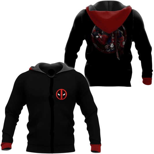 Deadpool Hoodie Marvel Deadpool With Hello Kitty And Unicorn Hoodie Black Unisex - Cozy Hoodie For Cold Weather