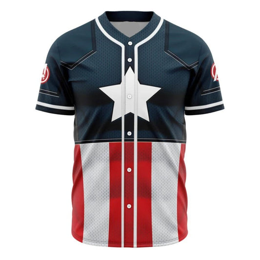 Marvel Jersey Marvel Hero Avengers Captain American Armor Suit Costume Red Blue Jersey Shirt Captain American...