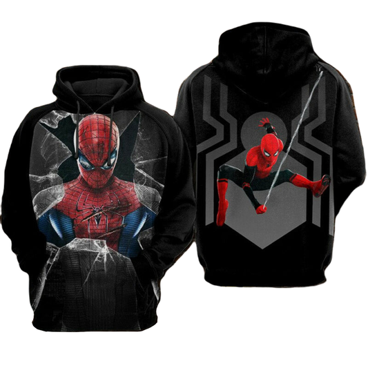 Spiderman Hoodie Marvel Spiderman Breaking Through Glass Hoodie Black Unisex - Cozy Hoodie For Cold Weather