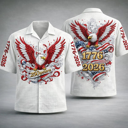 USA 250 Years Hawaiian Shirt Eagle 1776-2026 American Flag Patriotic