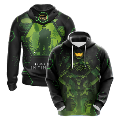 Halo Hoodie Halo Infinite Masterchief Silhouetee T-Shirt Black Green Unisex - Trendy Gift For Men & Women