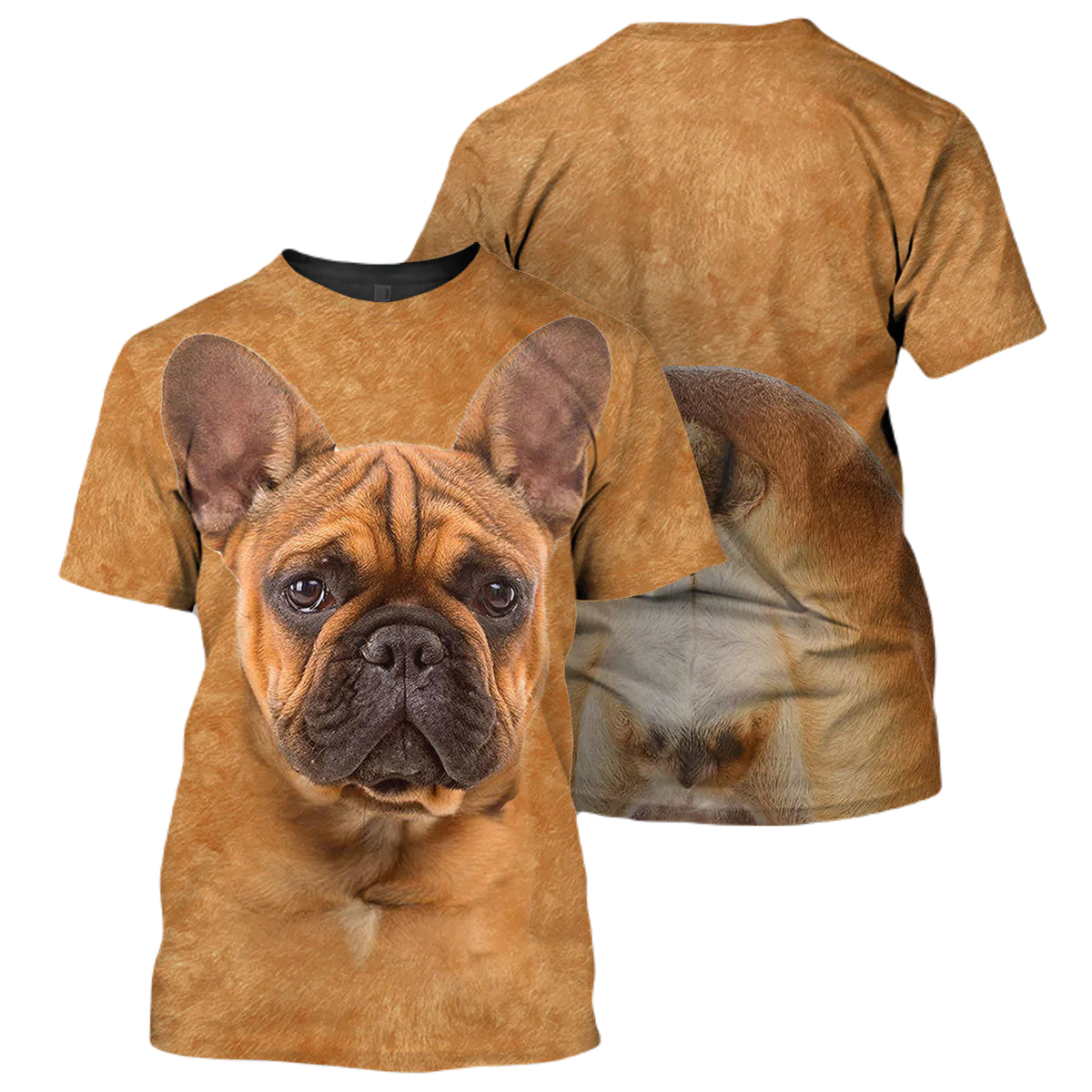 Dog Hoodie French Bulldog Front And Back T-Shirt Brown Unisex - Trendy Gift For Men & Women