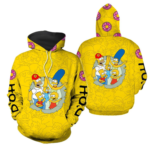 The Sympsons Hoodie The Simpsons Character Doodle Pattern Hoodie Yellow Unisex - Cozy Hoodie For Cold Weather