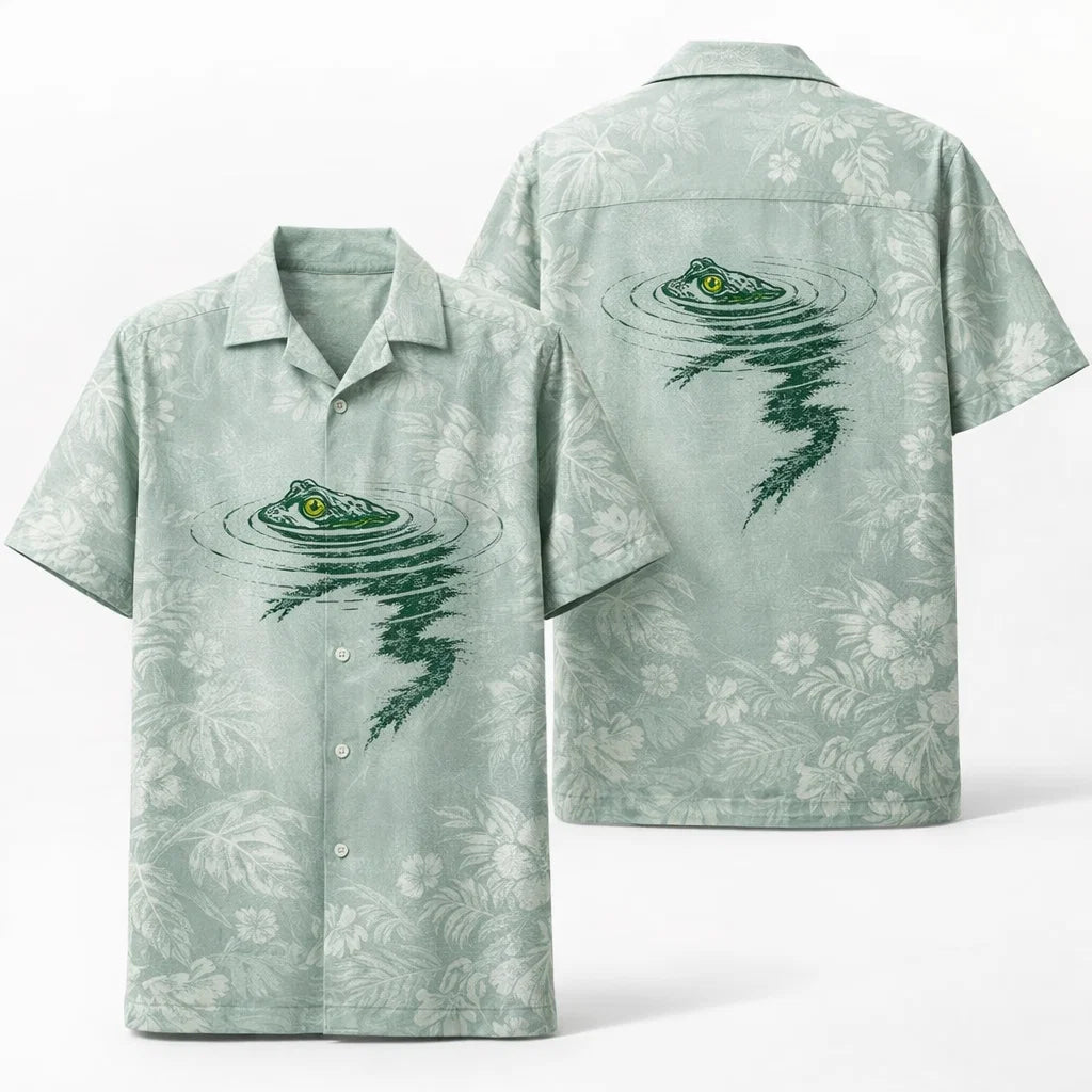 Frog Hawaiian Shirt, Minimal Frog Aloha Shirt, Subtle Tropical Pattern Shirt
