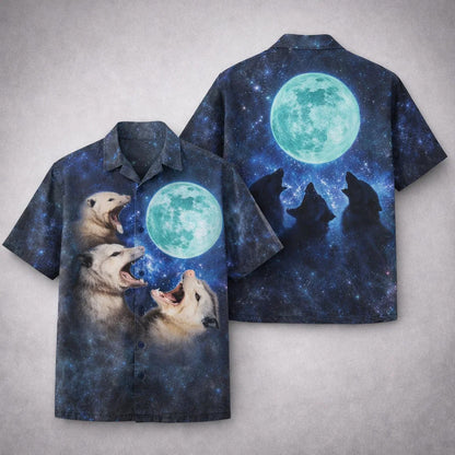 Funny Opossum Moon Hawaiian Shirt Galaxy Space Howling Possum Shirt