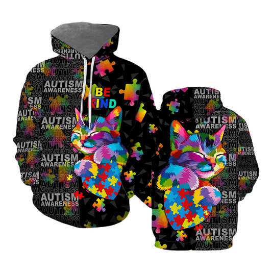 Autism Hoodie Autism Awareness Cat Be Kind T-Shirt Colorful Unisex - Trendy Gift For Men & Women
